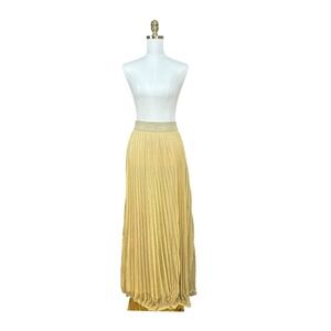 Good Time USA Womens 2XL Gold Metallic Pleated Maxi Skirt Shimmer Elastic Waist
